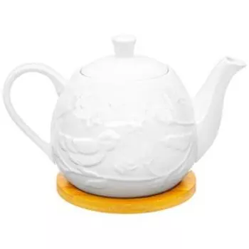 чайник заварочный ELAN GALLERY Птички на ветке 900 мл, фарфор, бамбук