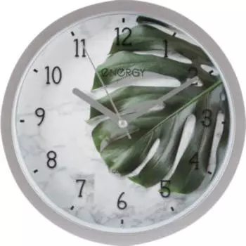 часы настенные ENERGY кварцевые ЕС-140, 22см, круглые, Монстера, арабские цифры