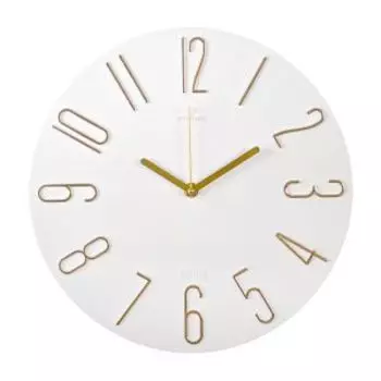 Часы настенные Рубин, 30 см, арабские цифры, пластик, белый/золото