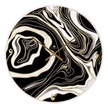 Часы настенные Рубин, 39 см, арабские цифры, стекло, черный+белый "роспись"