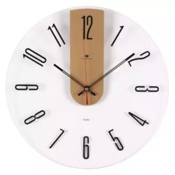 Часы настенные Рубин, 39 см, арабские цифры, стекло, прозрачные, черный+бежевый