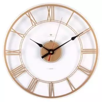 Часы настенные Рубин, 39 см, римские цифры, стекло, прозрачные, золотисто-бежевый