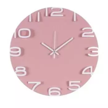 часы настенные РУБИН Классика, d34,5см, круг, пластик, арабские цифры, розовый+белый