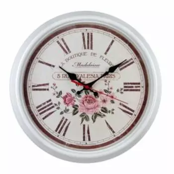 часы настенные TROYKATIME 88881893, размер D31 см, круглые, белые с розами, римские цифры