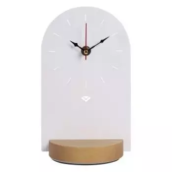 Часы настольные Рубин, 14х25 см, без цифр, металл и дерево, открытая стрелка, белый