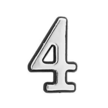 Цифра дверная 4, клеевая основа, пластик, хром