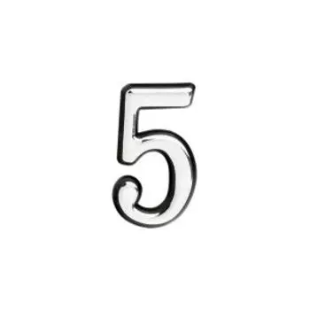 Цифра дверная 5, самоклеящаяся, пластик, 5.5 см, хром