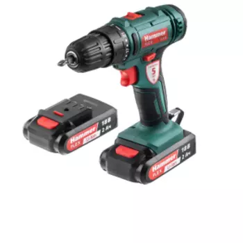 Дрель аккумуляторная HAMMER Flex, 18В, 2x2Ач, 10мм, 1350об/мин