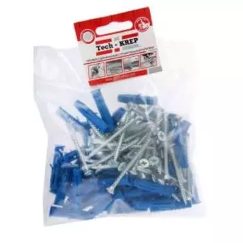 Дюбель 8х40 мм с саморезами оцинкованные TECH-KREP, 5,0х60 мм, потайная головка, 50 шт