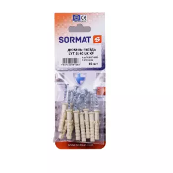 Дюбель-гвоздь Sormat LYT, 6х40 мм, 10 шт, нейлон