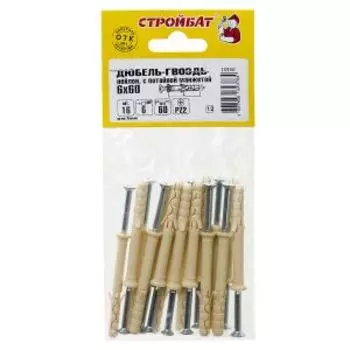 Дюбель-гвоздь SORMAT с потайной манжетой, 6х60мм, нейлон, 16шт