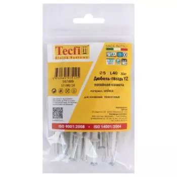 Дюбель-гвоздь Tecfi YZ, потайная манжета, нейлон, 5х40 мм, 20 шт