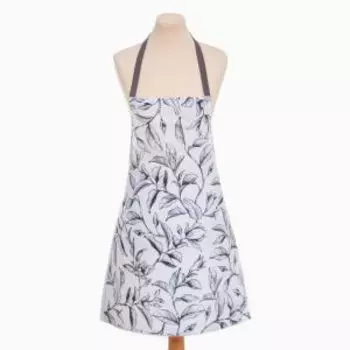 Фартук Доляна Plant leaves, 60х70 см, белый/черный, рогожка