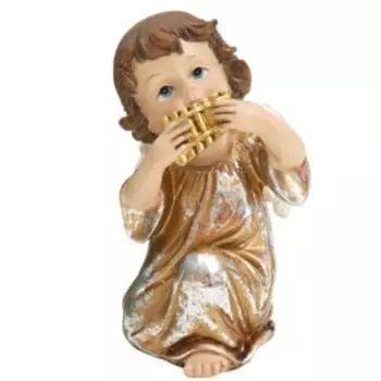 Фигурка декоративная Ангел играет на пан-флейте, 7х8х12.5 см, полистоун, золотистый