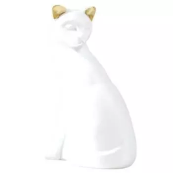 Фигурка декоративная Белая кошка с золотыми ушками, 4х6.5х10.7 см, полистоун, золотистый
