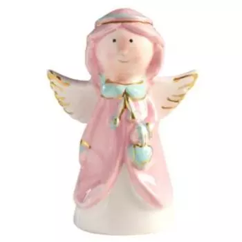 Фигурка декоративная Девочка-ангел в розовой накидке, с сердечком, 11.2х7.8х5 см, керамика