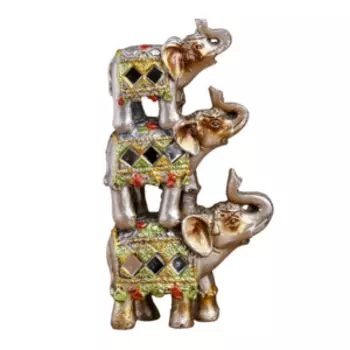 Фигурка декоративная Пирамида из 3-х слонов в попонах с бахромой, 11.8х6.7х2.8 см, полистоун