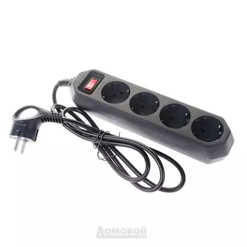 Фильтр сетевой ЭРА, 4 гнезда, с выключателем, с заземлением, 3x0,75 мм, 1,5 м, черный