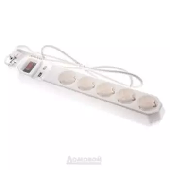 Фильтр сетевой ЭРА, 5 гнезд и 2 USB, с выключателем, с заземлением, 3x0,75 мм, 1,5 м, белый
