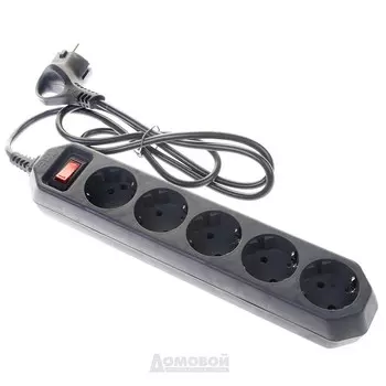 Фильтр сетевой ЭРА, 5 гнезд, с выключателем, с заземлением, 3x0,75 мм, 1,5 м, черный