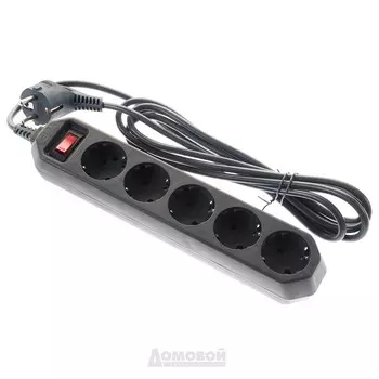 Фильтр сетевой ЭРА, 5 гнезд, с выключателем, с заземлением, 3x0,75 мм, 3 м, черный