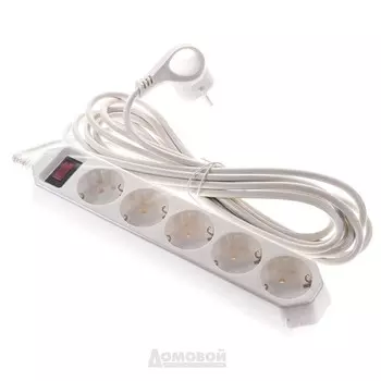 Фильтр сетевой ЭРА, 5 гнезд, с выключателем, с заземлением, 3x0,75 мм, 5 м, белый