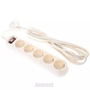 Фильтр сетевой ЭРА, 5 гнезд, с выключателем, с заземлением, 3x0,75 мм, 5 м, слоновая кость