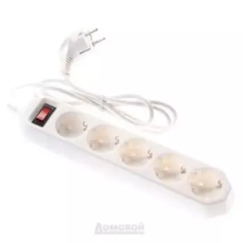 Фильтр сетевой ЭРА, 5 гнезд, с выключателем, с заземлением, 3x0,75 мм, 1,5 м, белый