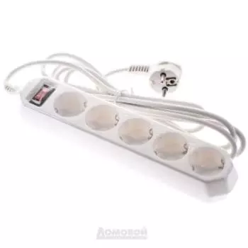 Фильтр сетевой ЭРА, 5 гнезд, с выключателем, с заземлением, 10 А, 3x0,75 мм, 3 м, белый