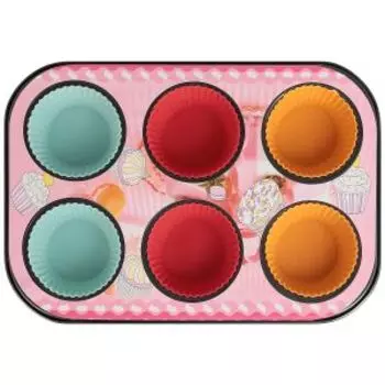 Форма для маффинов с вкладышами, 26х18х2.5 см, углеродная сталь/силикон