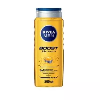 гель для душа NIVEA Boost муж., д/тела, лица и волос, 3в1, 500мл