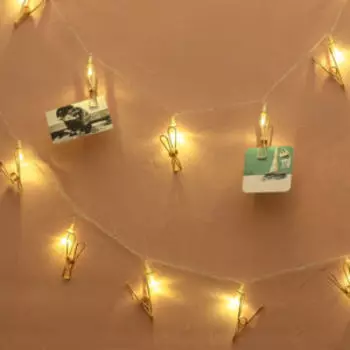 Гирлянда интерьерная LED Прищепка, 2АА, 2 м, 10 ламп, хром/медь