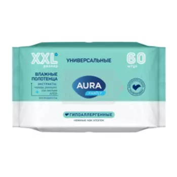 Gолотенца влажные AURA Family big-pack, 60 шт