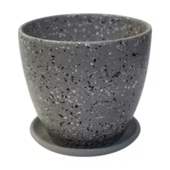 Горшок керамический Гранит с поддоном, 14 см, 1.4 л, серый