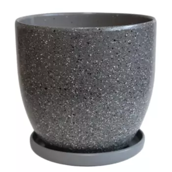 Горшок керамический Гранит с поддоном, 21 см, 4.7 л, серый