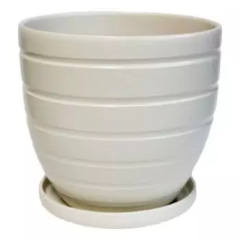 Горшок керамический Рельеф с поддоном, 14 см, 1.4 л, жемчуг