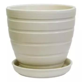 Горшок керамический Рельеф с поддоном, 18 см, 2.4 л, жемчуг