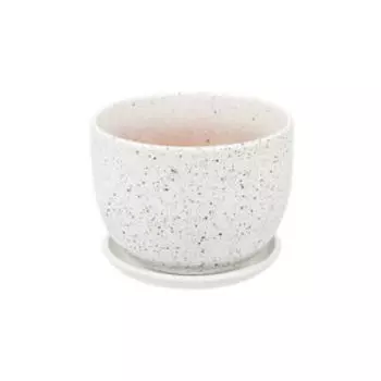 Горшок керамический Терраццо с подставкой, 0.5 л, 11.5х11.5х10.5 см, белый