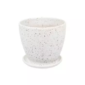 Горшок керамический Терраццо с подставкой, 1.4 л, 13.5х13.5х13 см, белый