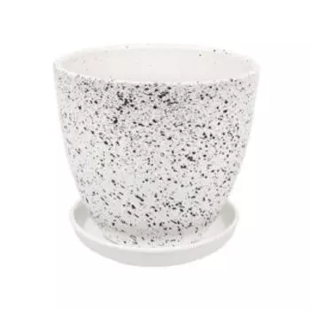 Горшок керамический Терраццо с подставкой, 2.4 л, 17.5х17.5х15.8 см, белый