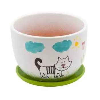 Горшок Кот с подставкой, 1.05 л, 14.8х14.8х10 см, керамика