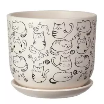 Горшок Коты №2, 15 см, 1,6 л, керамика, белый бук