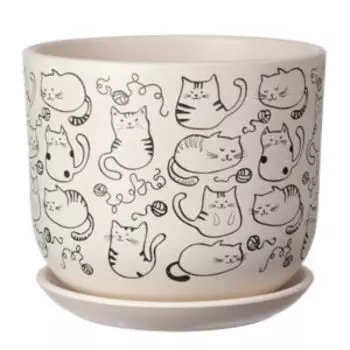 Горшок Коты №3, 19 см, 2,9 л, керамика, белый бук