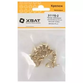 Гвозди мебельные латунированные, маленькая головка, 9.5 мм, 35 шт