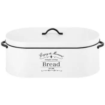 Хлебница Белая овальная с крышкой, 34.5х18х15 см, металл