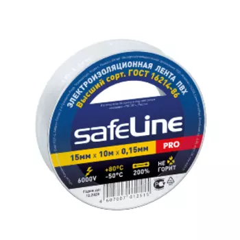 Изолента пвх SAFELINE, 15 мм, 10м, белая