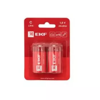 Элемент питания алкалиновый EKF, тип C, LR14, 1,5 В, 2 шт