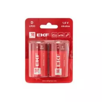 Элемент питания алкалиновый EKF, тип D, LR20, 1,5 В, 2 шт