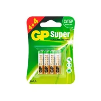 Элемент питания алкалиновый GP Super, AАA, 4+4, 8 шт