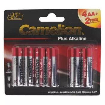 Элемент питания Camelion Plus Alkaline, LR6, 6 шт
